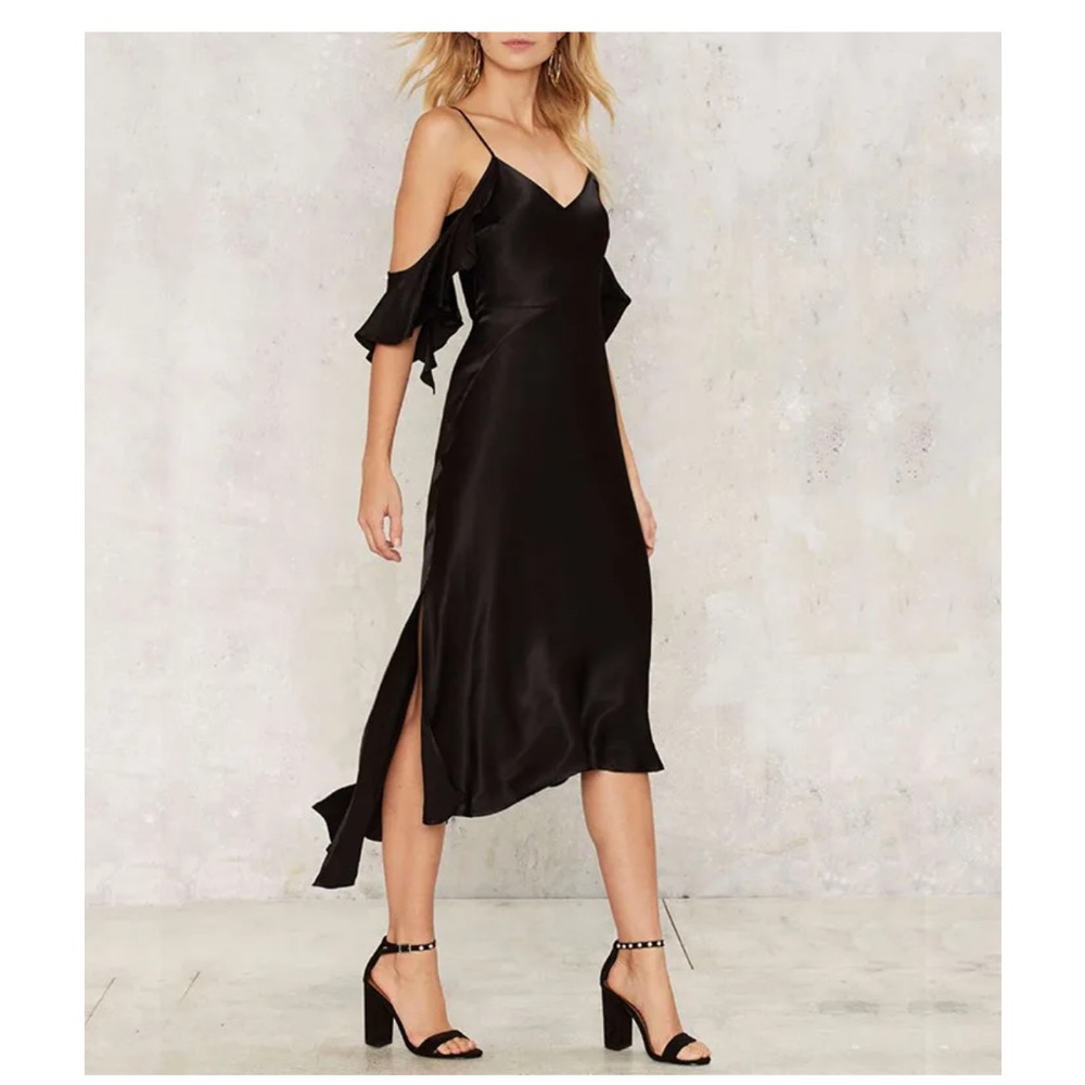NWT BARDOT Asymmetrical Midi‎ Dress with Ruffle Details